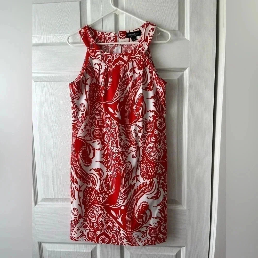 PERCEPTIONS NY || Sleeveless Orange & White Floral Dress. Sz. 10
